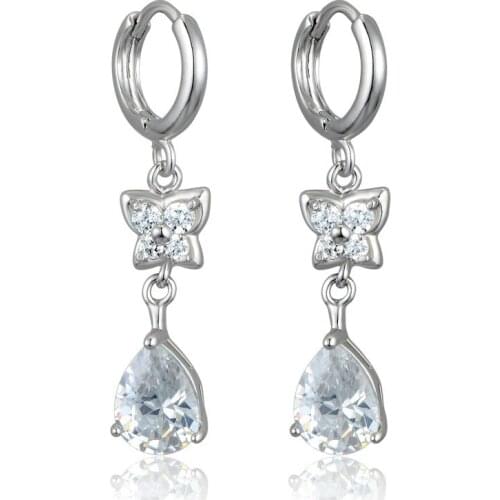 Hot Sale Silver Color Women Earrings White CZ Zircon Crystal Water Drop Pendant Earrings for Wedding