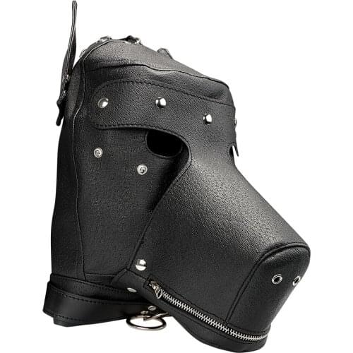 PU Dog Hood Mask Black Sexy Head Mask Erotic Toys Fully Enclosed Sex Headgear Adult Games Slave Sex Toys for Couple