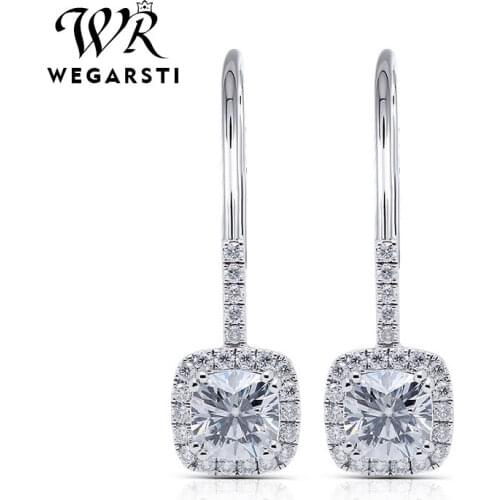 WEGARSTI 925 Sterling Silver Created Moissanite Blue Red Purple Gemstone Earrings Ear Drop Wedding Fine Jewelry Wholesale