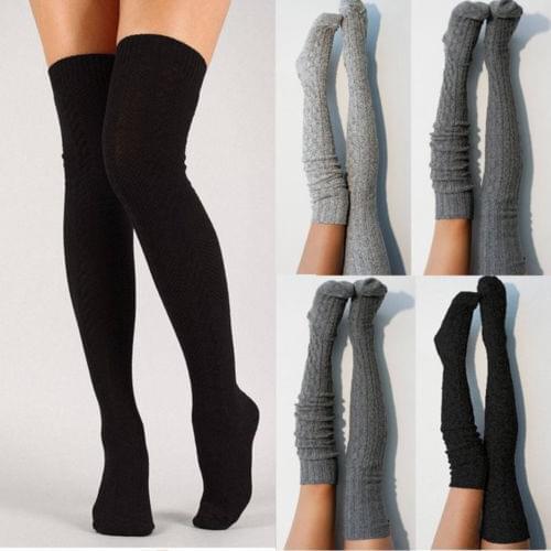 Fashion Women Ladies 67cm Winter Warm Solid Crochet Cable Knit Stocking Leg Warmers Boot Thigh High Socks
