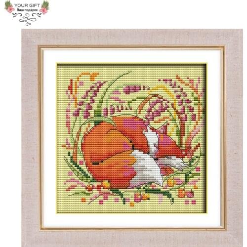 Your Gift D980 14CT 11CT Counted and Stamped Home Decor Cartoon Fox Needlework Needlepoint Embroidery DIY Cross Stitch kits