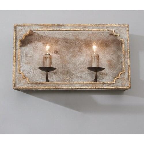 French country wall lamp personalized old wooden frame washed gray gold frame corridor aisle homestay hall wall lamp