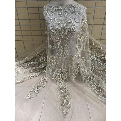 New Arrival Sequins Fabric Embroidery African Lace Fabric With beads L-488883 Nigerian Tulle Lace Fabric For Party