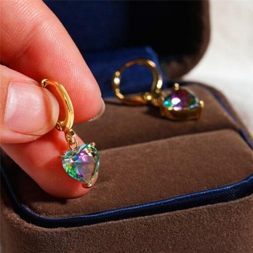 Charm Female Crystal Rainbow Hoop Earrings Rose Gold Silver Color Wedding Earrings Cute Love Heart Zircon Earrings For Women