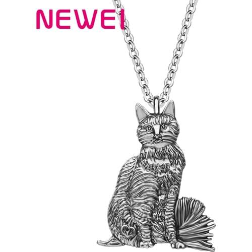 Newei Alloy Plated Antique Gold Cat Kitten Necklace Pendant Pet Animal Chain Choker Jewelry For Women Girls Teen Gift Decoration