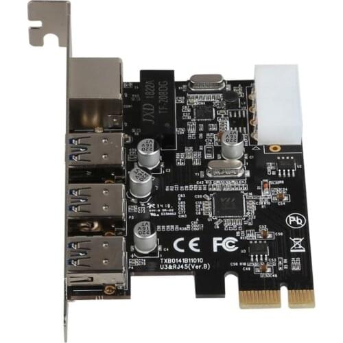 PCI-E to External 3 Ports USB 3.0 HUB + RJ-45 10/100/1000Mbps Gigabit Network Ethernet Card PCI Express USB LAN Adapter