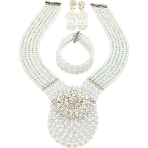 Lovely White Clear AB Crystal Necklace African Beads Jewelry Set Nigerian Wedding Sets 6WDK09