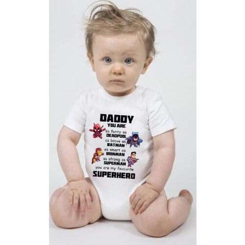 0-24M Newborn Bodysuit Short Sleeve Infant Outfits Daddy Print Summer Children Boy Girl Clothes Sunsuits Tees Baby White Clothes