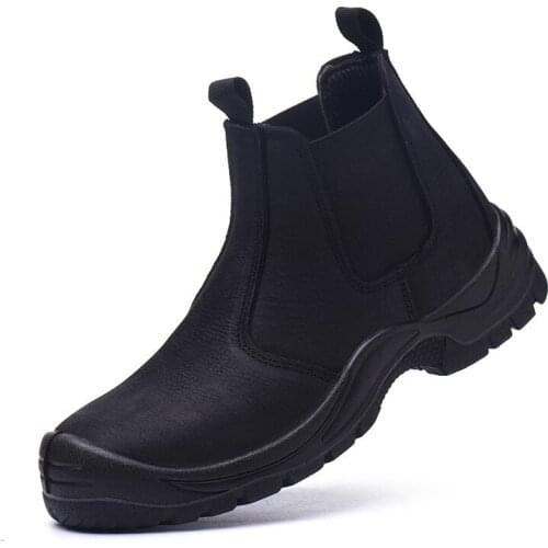 Plus size men casual worker chelsea boots steel toe covers work shoes cow leather tooling safety boot security ankle botas safe