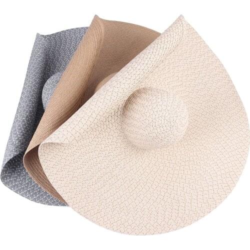 Hit the Color Large Brimmed Straw Hat Seaside Beach Vacation Travel Sun Protection Hats For Women 25cm Outdoor Foldable Cap