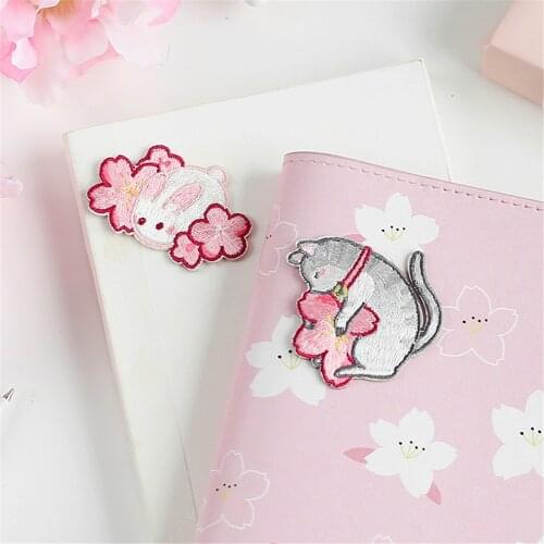 Cute Cherry Bloosom Embroidery Patch Stickers Kawaii DIY Clothes Handbags Sewing Patches Self Adhesive Art Craft Sewing Fabric