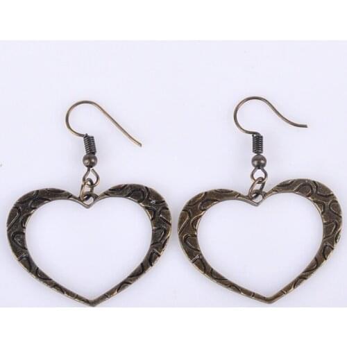 34*26MM Vintage Antique bronze big hollow heart earrings metal drop dangle alloy earing jewelry women vintage fashion jewellery