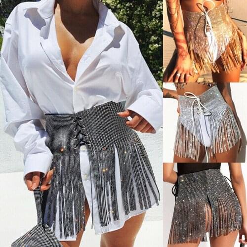 Sexy party Skirt large sizes womens clothing New SummerBling Sequin diamond Tassel Metal Wrap Festival Club Mini Skirts