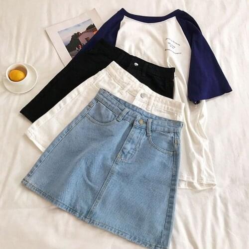 Harajuku High Waist Button Casual Denim Skirt Women 2021 Summer Korean Fashion Streetwear Kawaii Cute Simple A-line Mini Skirt