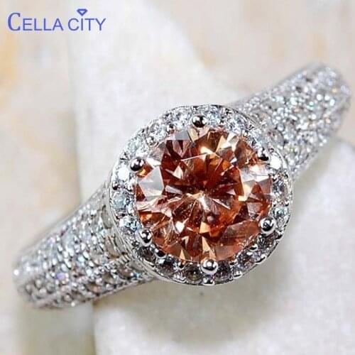 Cellacity New Arrivals Luxury Citrine Ring for Women Silver 925 Jewelry Round Gemstones Anniversary Party Wholesale Gift