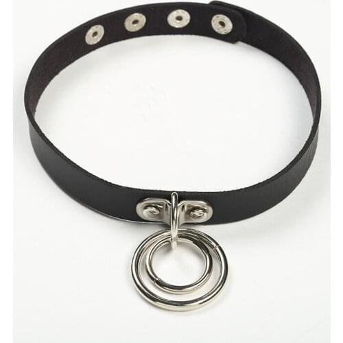 Choker Necklaces Circle Pendant Sexy Neck Collar PU Leather Restraints Cool Punk Gothic Choker Collares Festival Jewelry