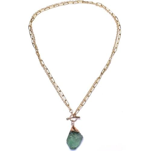 Natural Green Fluorite Quartz Pendant Necklace with 18K Gold Filled Chain necklace for women Raw Real Crystal Elegant Jewelry
