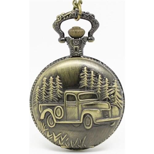 10pcs in Classically Charm hunter case engrave car white dail Quartz pocket watch necklace watch party gift