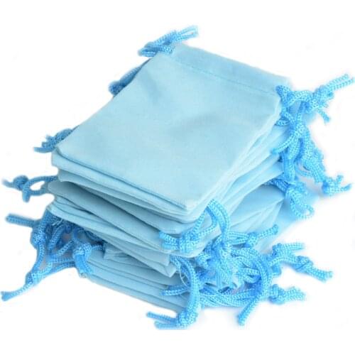 100Pcs Light Blue Velvet Drawstring Pouch Bag Jewelry Ring Earring Sugar Gift Bags Christmas Wedding Party Gift Favor Bag 7*9 cm
