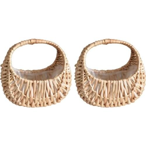 2 Pcs Hand-Held Flower Arrangement Basket Hand-Woven Creative Flower Pot Storage Basket Flower Girl Basket Home Decor