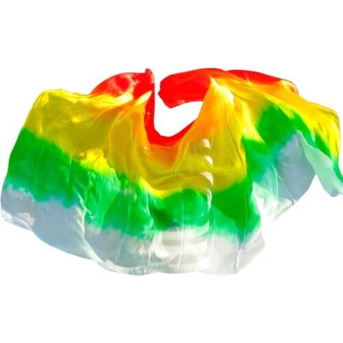 2016 new design 100% silk veil wholesale belly dance, red orange yellow green white 5 color gradient veil