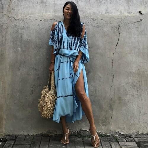 2021 New Sexy Beach Dress Women Bikini Cover Up Loose Plus Size Beach Cover Up Female Belt Tunics Swimwear Cover-Ups Outer Skirt