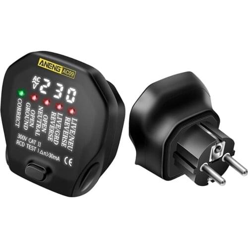 AC09 Digital Socket Voltage Test Socket Detector Tester US/UK/EU Plug Live Ground Neutral Phase Meter RCD Test - US Plug