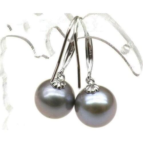 Designer Fine Jewelry Genuine AAA+++ 8mm silver gray akoya pearl dangle earring 14k solid white gold