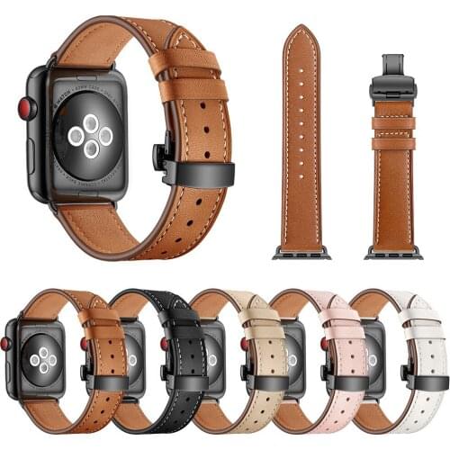 Italy Genuine Leather Strap For Apple Watch 4 Band 44mm 40mm iWatch Band 42mm 38mm Butterfly Buckle Bracelet Apple Watch 3 2 1