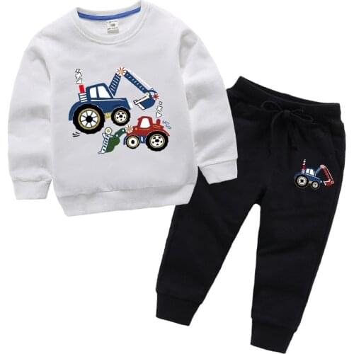 Girls Outfit Cartoon Excavator Print Boys Clothes Two Pieces Children Clothing Boy Long Sleeve Shirts Boys Pants Autumn Clothing