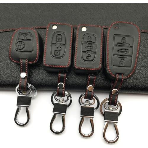 Car Leather Key Cover For Peugeot 407 308 3008 508 207 208 307 408 301 For Citroen Auto Key 3 Button Protector Cover Case shell