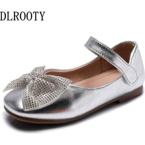 Children Shoes Bow-knot Bling Sport Crystal Girl Sneakers Kids Casual Hook & Loop Child Flat Leather Soft Running Autumn Spring