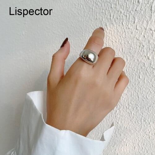 Lispector 925 Sterling Silver Korean Simple Matte Rings for Women Men Minimalist Hip Hop Chunky Ring Unisex Statement Jewelry