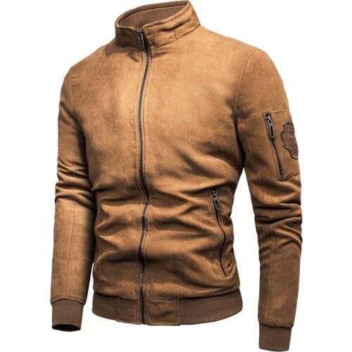 Autumn Outfit Streetwear Stand Collar Jackets Coat Parkas Men Brand New Spring Vintage Casual Suede Bomber Jacket Coat Men