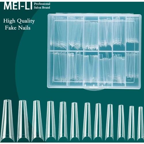 French Coffin Nail Tips Fake Nails Extra Long Half Cover Curve Transparent/Natural Acrylic Extensions System False Nails