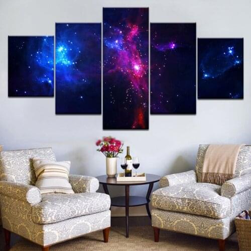 Canvas Paintings Wall Art Frame Modular HD Prints Starry Sky Poster 5 Pieces Nebula Abstract Landscape Pictures Kids Room Decor