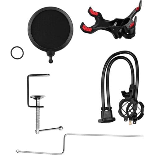 Microphone and Smartphone Stand Desk Holder with Clamp Windscreen for Live Stream/Online Course/Karaoke