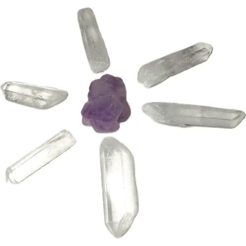 Natural Brazil Amethyst Cluster White Quartz Crystal Wand Point Mineral Specimen Reiki Healing Home Decor Gifts