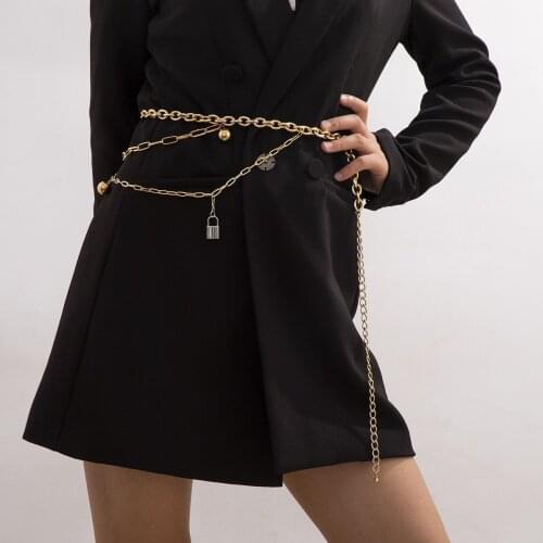2021 new retro metal lock mixed color waist chain womens sexy body jewelry national style lock ball thick waist chain