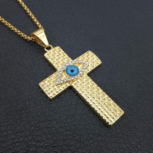 New Arrival cross Jewelry Ancient Egypt Sun God Horus Eye Pendant Necklace with Vintage Old Character Stainless Steel for Male