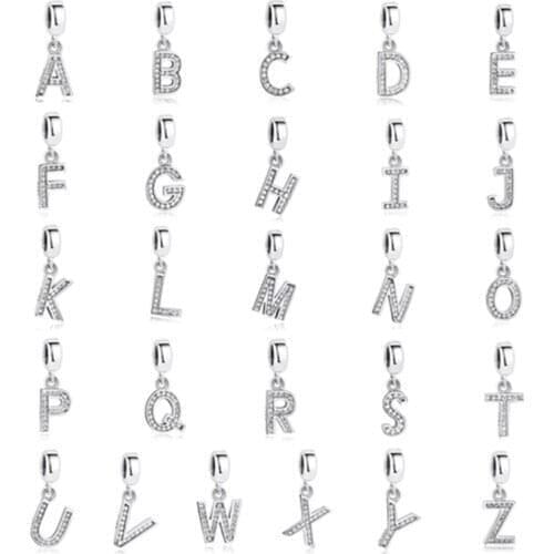 Summer New 925 Sterling Silver Letter A To Z Alphabet Shape Beads Charms fit Charm Bracelets Silver 925 Jewelry Making