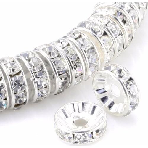 Wholesale 50 Pcs AAA 8mm Copper Wheels Spacers Beads Silver/AB Plated Rhinestone Beads For Jewelry Making DIY