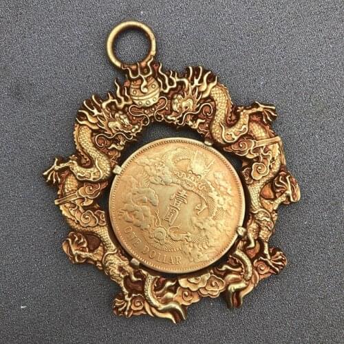 Double dragon bronze and gold-plated hanging ornaments, Retro auspicious pendant, home crafts, Zhaocai ornaments