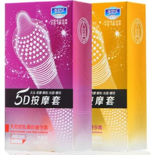 12PCS Condoms 5D Dotted Thread Ribbed G Point Latex Condoms Contraceptives Big Particle Spike Condom for Men Sex Products