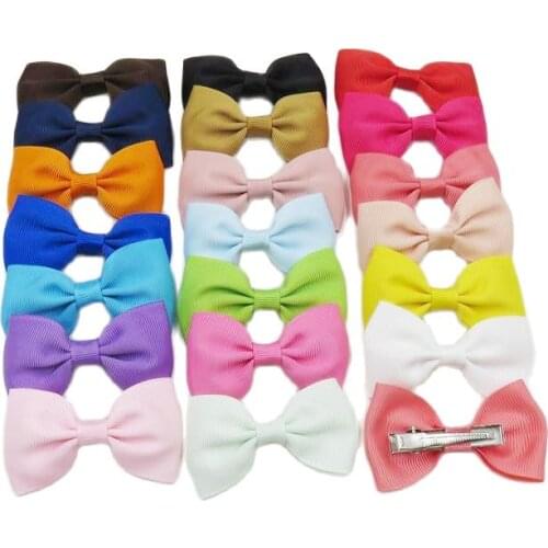 20PCS/Lot Solid Boutique Grosgrain Ribbon Girl Small Bow Elastic Hair Tie Clip Hair Band Bow DIY Hair Accessories Best Gift