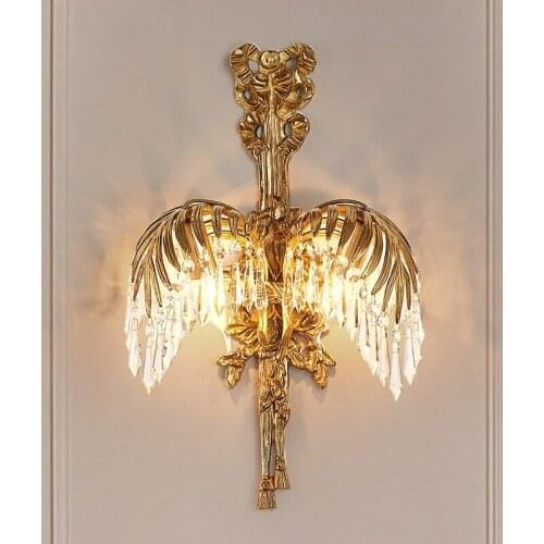 European style luxury copper crystal wall lamp led light bedroom background wall staircase lamp TV bedside leaf lights