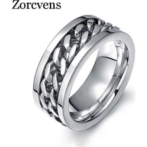 Modyle Spinner Silver Color Chain Ring for Men Punk Titanium Steel Metal Finger Jewelry