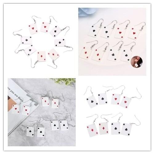 1 Pair Fashion Women Spoof Funny Poker Card Drop Dangle Earrings Statement Jewelry Gift
