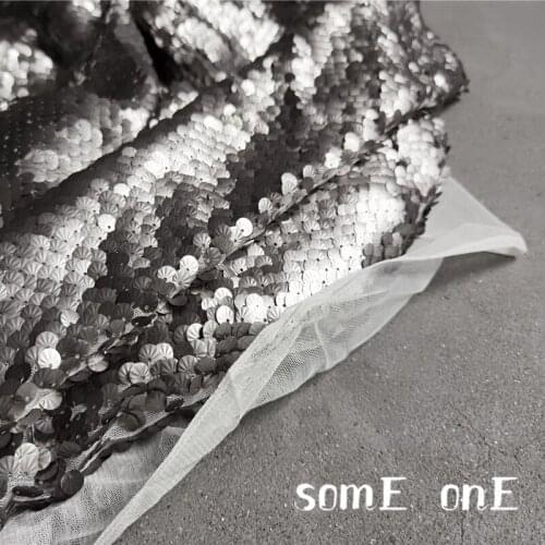 Silver Fish Scales Sequins Mesh Fabric Shell Shape DIY Background Decor Props Stage Clothes Skirt Dress Designer Fabric