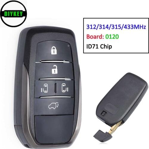 DIYKEY Smart 312/314MHz 315MHz 433MHz 5 Button Remote Car Key Fob for Toyota ALPHARD VELLFIRE ID71 Chip Board ID: 0120